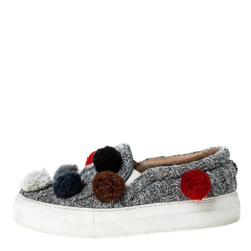 Joshua Sanders Joshua Sanders Grey Wool Blend Pom Pom Slip On Sneakers Size 39 2