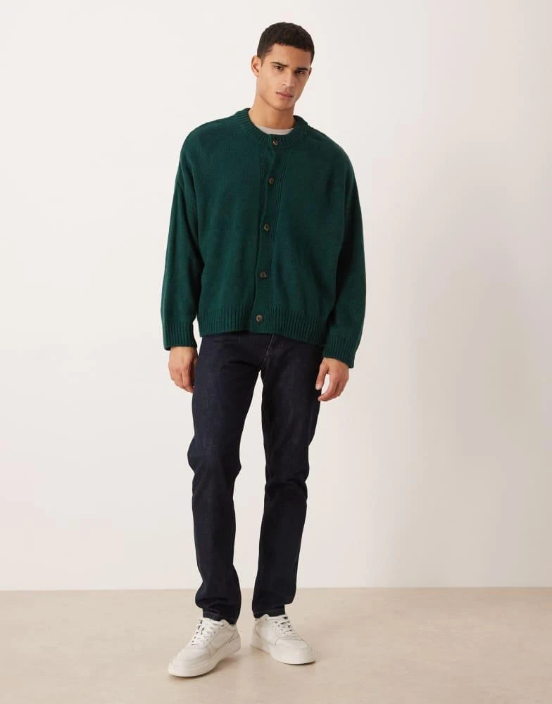 ASOS ASOS DESIGN super oversized boxy fit knitted crew neck cardigan in dark green