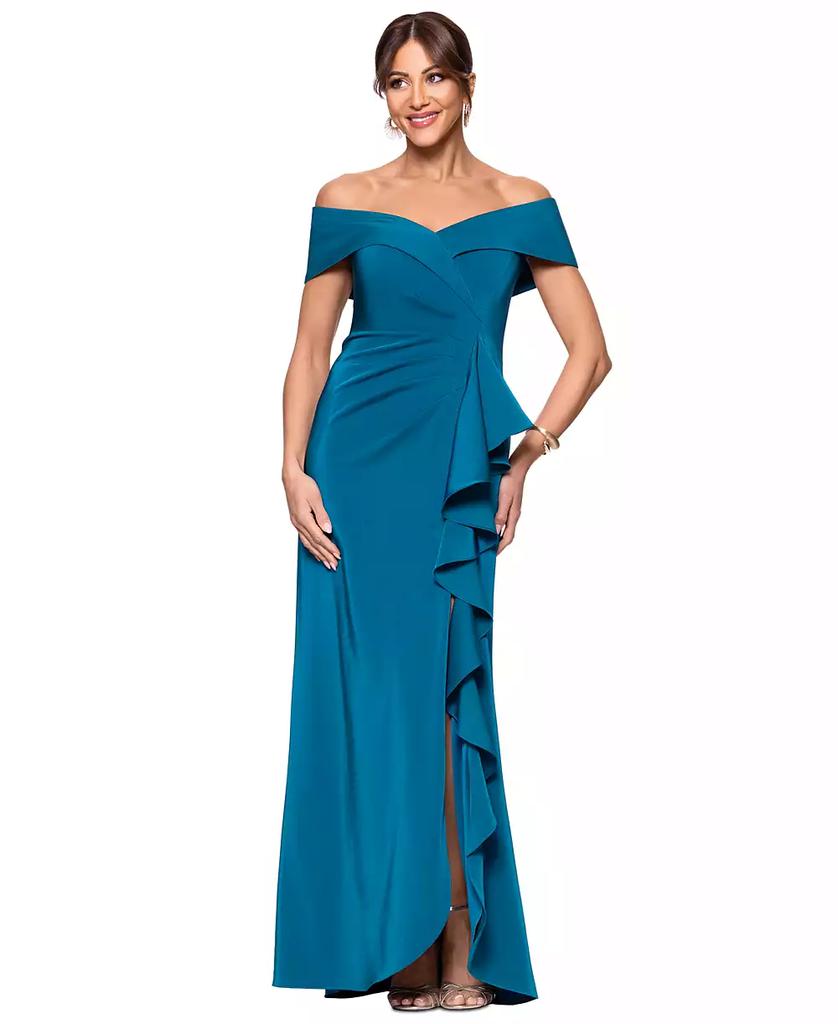 XSCAPE Women's Faile Satin Off-The-Shoulder Gown