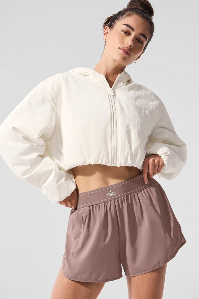 Alo Cropped Mountain Peak Full-Zip Hoodie - Ivory - Hoodies