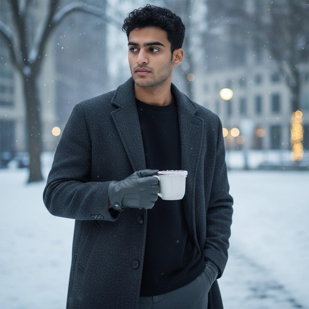 Infinity Leather Men’s Olive Green Italian Leather Warm Wool-Lined Winter Bike Riding Driving Casual Gloves