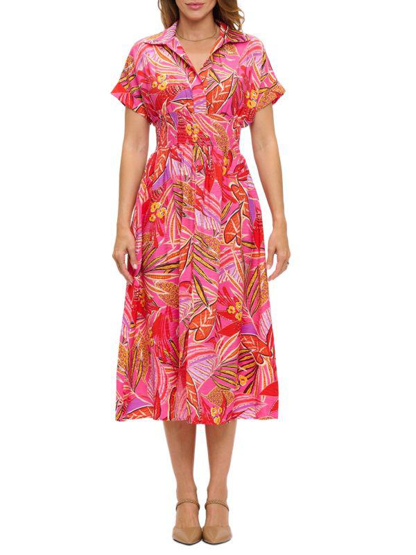 Renee C. Ruched Tropical-Print Midi-Dress