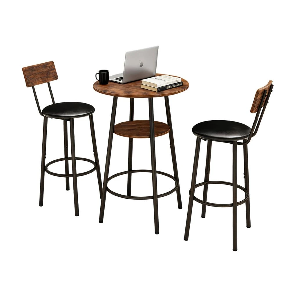 Streamdale Furniture Streamdale Rustic Brown 3-Piece Round Bar Table 
2 Stools Set