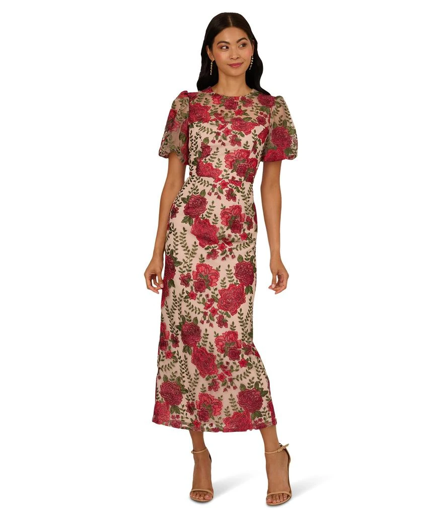 adrianna papell embroidered dress Adrianna Papell Floral Emb Halter Midi Dress - Pink Multi main image 0