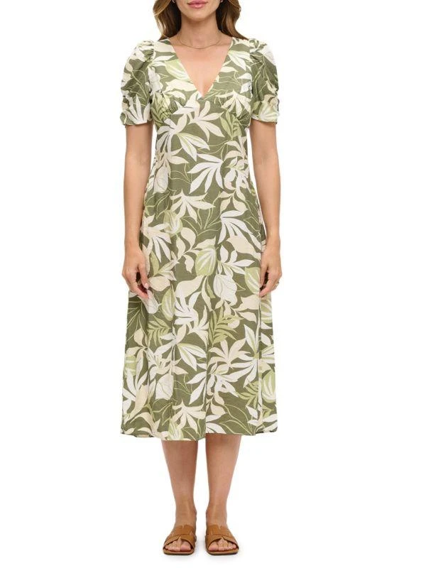 Renee C. Leaf-Print Empire Midi-Dress 1