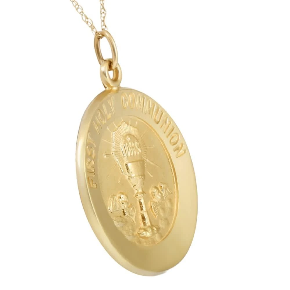Pompeii3 14k Yellow Gold First Holy Communion Medal Pendant 1" Tall 4 Grams 2