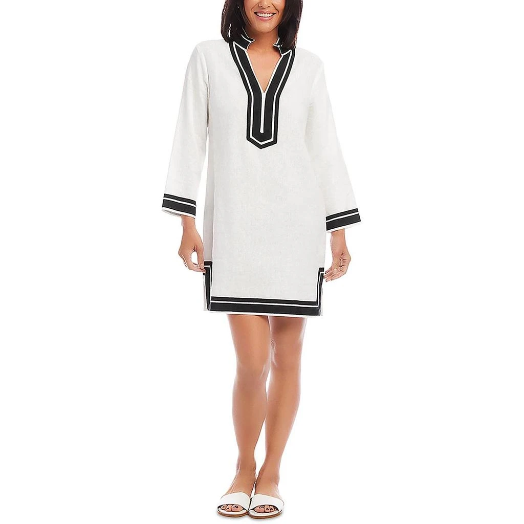 knee length dresses for ladies Karen Kane Cuff Sleeve Linen Dress Aqua