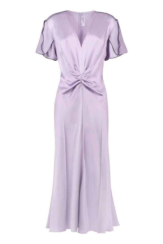 Victoria Beckham Victoria Beckham V-Neck Ruched Satin Midi Dress 1