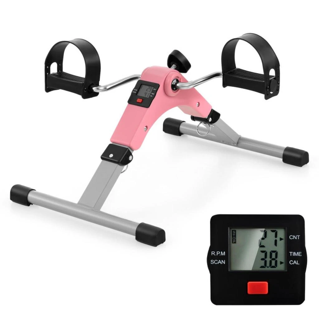 Hivvago Under Desk Exercise Bike Pedal Exerciser with LCD Display for Legs and Arms Workout-Pink