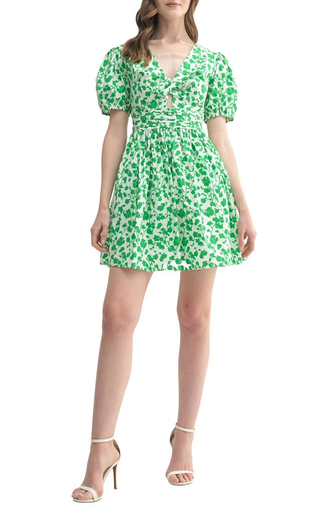 Lush Twist Neck Puff Sleeve Cotton Minidress