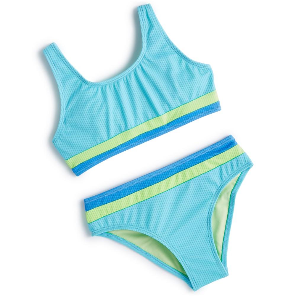 Breaking Waves Big Girls Textured Colorblocked Swimsuit, 2 Piece Set