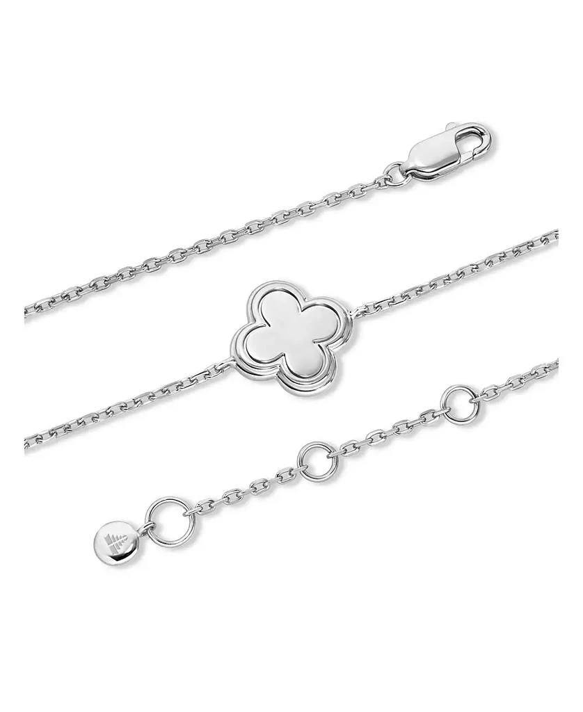 DEVATA Contour-lined Clover Bracelet in Rhodium Plated Sterling Silver, Adj 6.5/7.0/7.5 inch 2