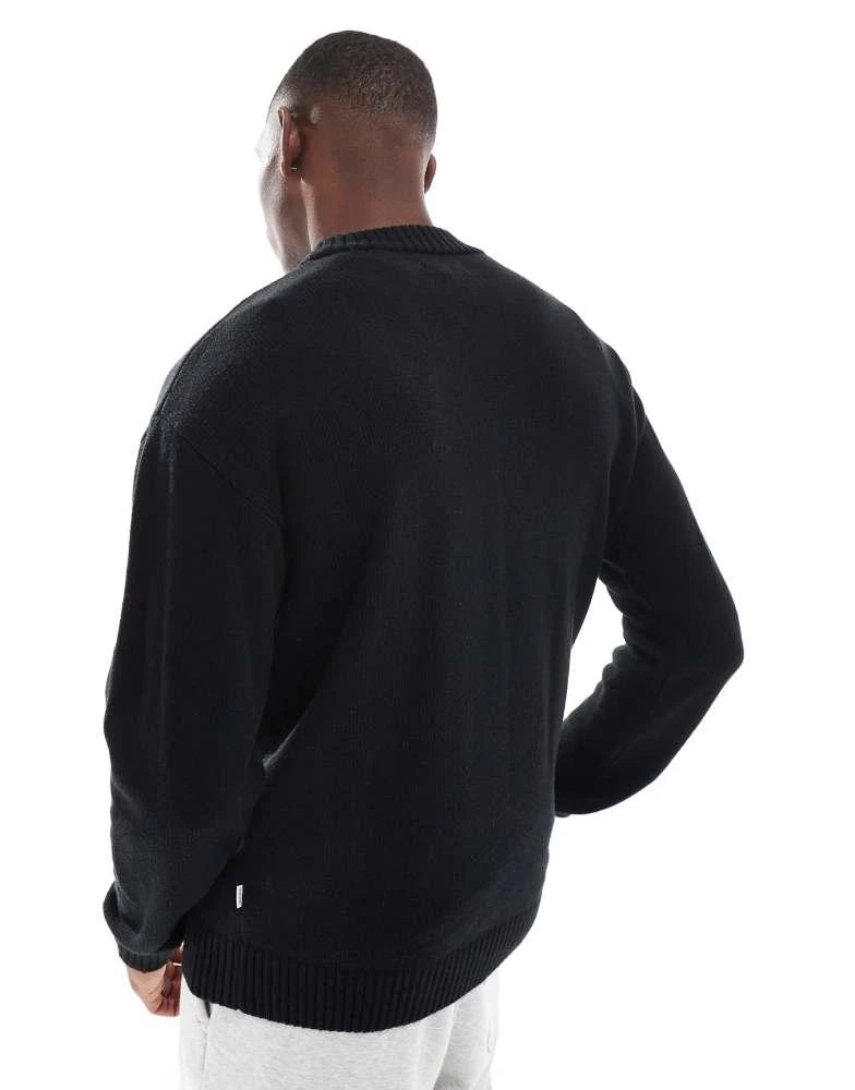Jack & Jones Jack & Jones oversized chunky rib crew neck jumper in black 4