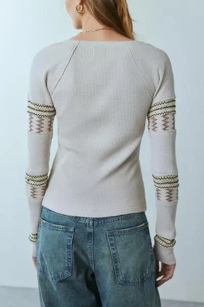 BDG BDG Josie Embroidered Thermal Long Sleeve Henley Tee 4