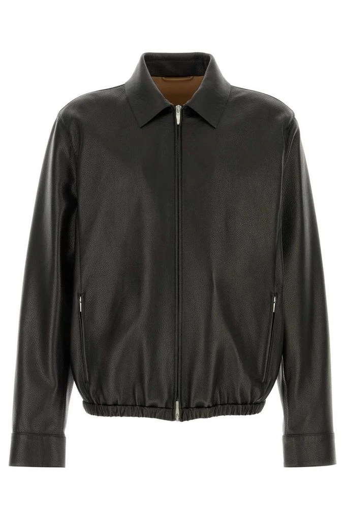 Salvatore Ferragamo Ferragamo Zip-Up Leather Jacket from Cettire