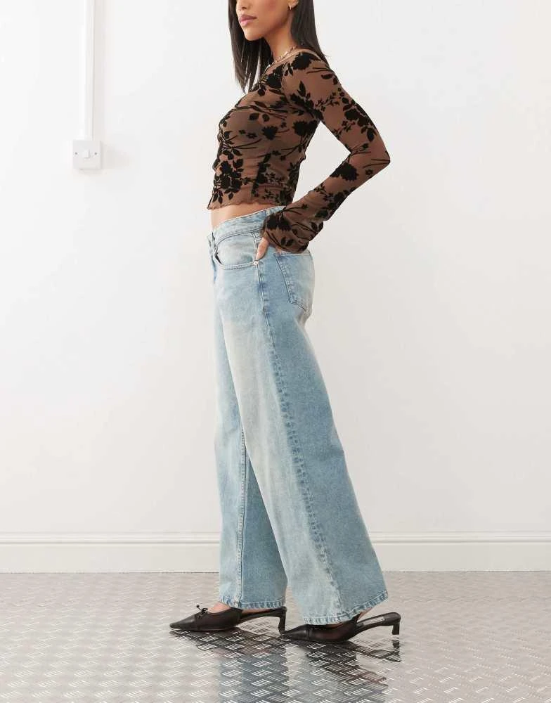 Motel Motel roomy extra wide low rise jeans in washed blue green 3