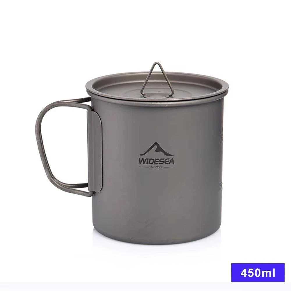 OUTRAKKS Camping Mug Titanium Cup Tourist Tableware Picnic Utensils Outdoor Kitchen Equipment Travel Cooking Set Cookware Hiking - 450Ml