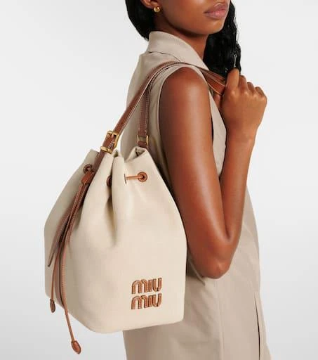 Miu Miu Logo leather-trimmed bucket bag 2