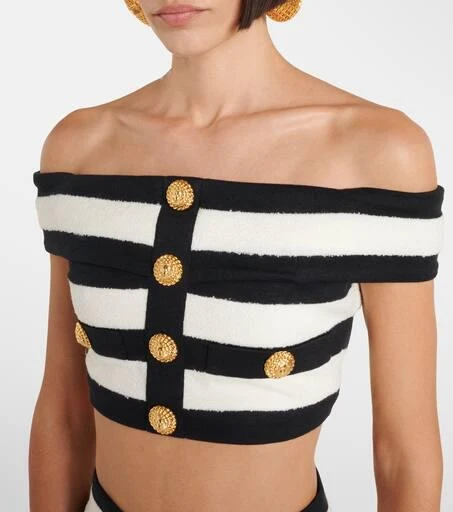 Balmain Striped off-shoulder crop top 4