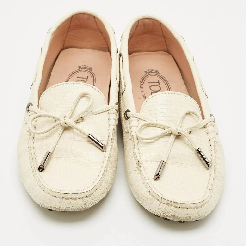 Tod
s Tod
s Cream Lizard Embossed Leather Bow Slip On Loafers Size 37.5 3