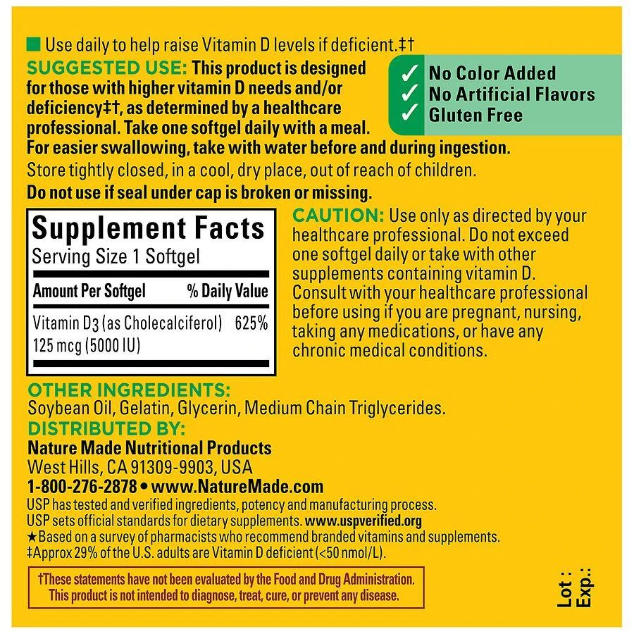 Nature Made Extra Strength Vitamin D3 5000 IU (125 mcg) Softgels 4