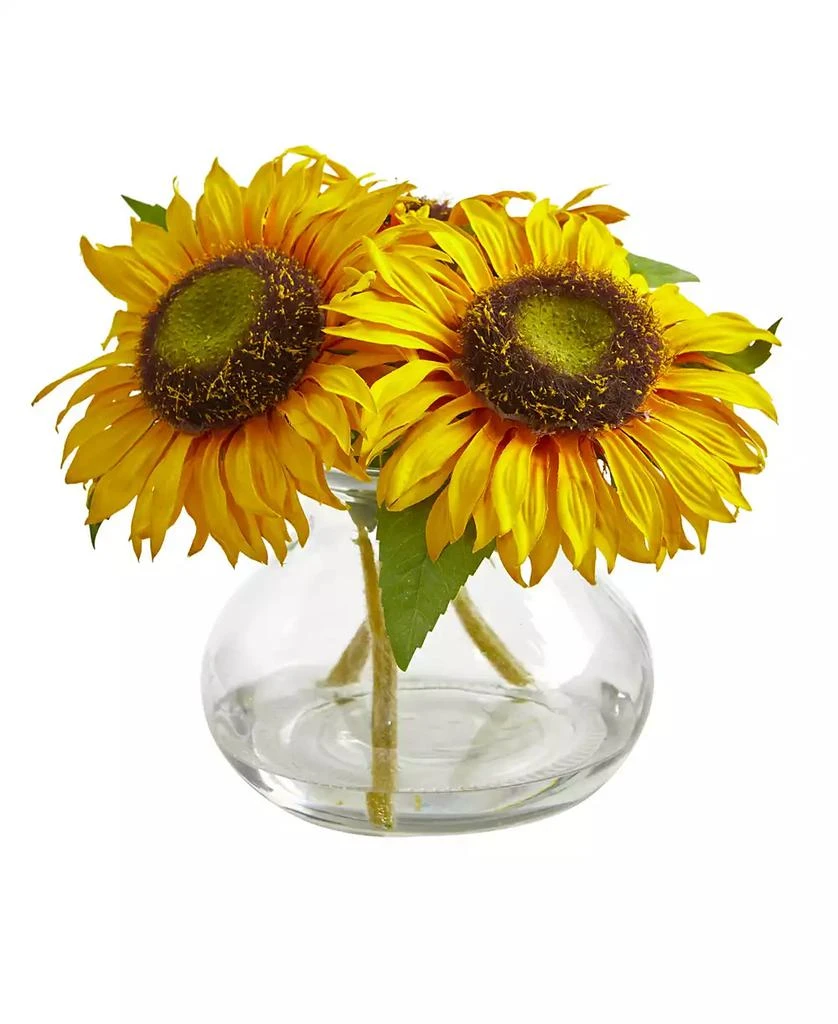 NEARLY NATURAL Sunflower Artificial Arrangement in Glass Vase