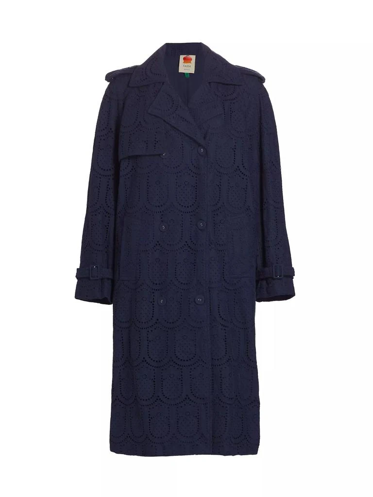 Farm Rio Eyelet Cotton Double-Breasted Trench Coat 1