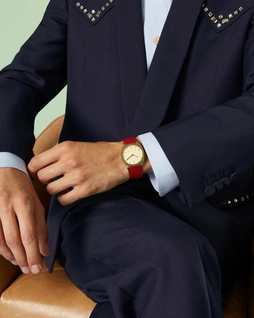 Gucci 34mm 25H Quartz Watch with Leather Strap, Red 2