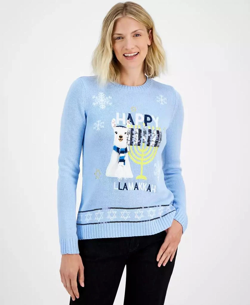 Holiday Lane Women's Happy Llamakah Sweater, Created for Macy's 1