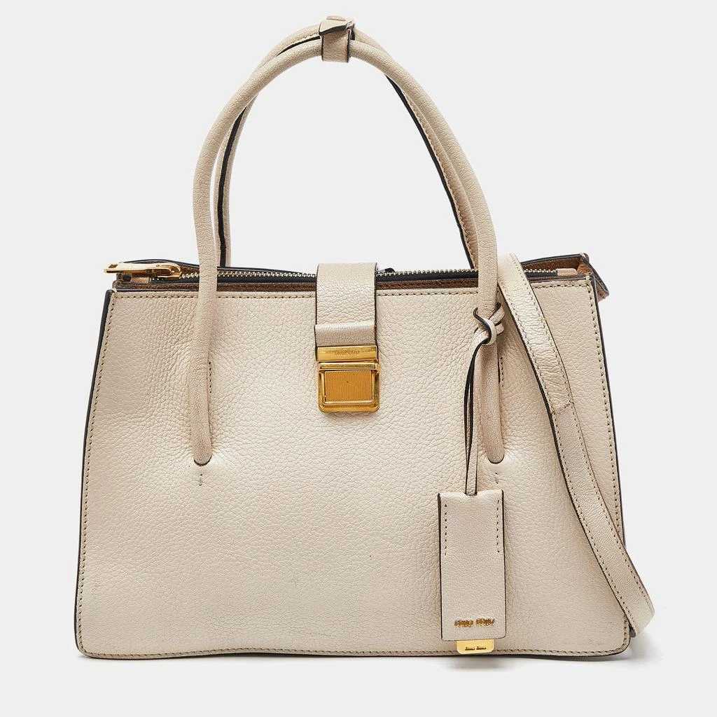 Miu Miu Miu Miu Beige Leather Push Lock Tote 1