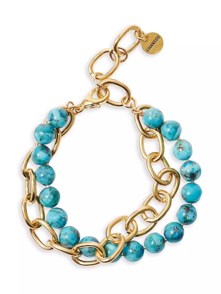 Chan Luu 18K-Gold-Plated & Turquoise Two-Strand Chain Bracelet