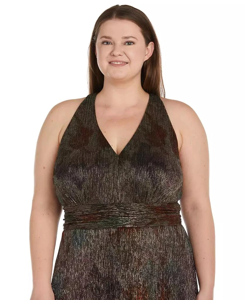 R & M Richards Plus Size Pleated Metallic Halter Gown 3