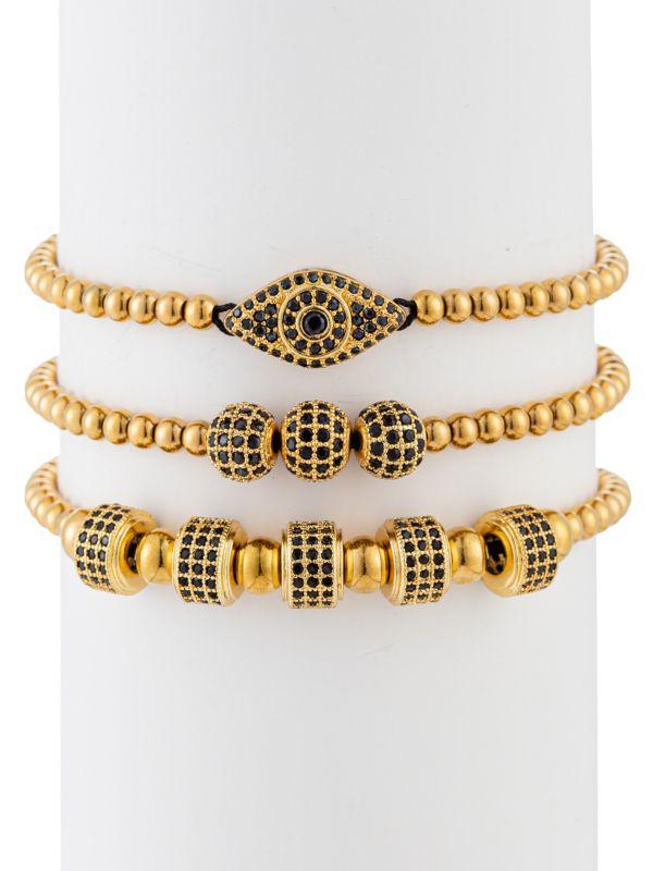 Eye Candy LA Hudson 3-Piece Evil Eye Stretch Beaded Titanium Bracelet