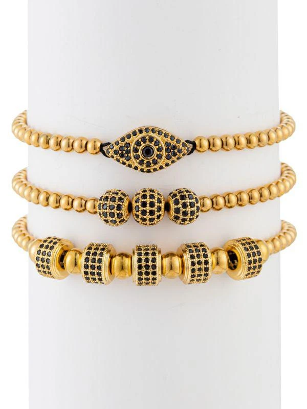 Eye Candy LA Hudson 3-Piece Evil Eye Stretch Beaded Titanium Bracelet 1