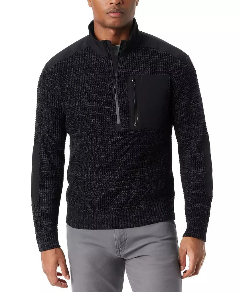 BASS OUTDOOR Men's Quarter-Zip Long Sleeve Pullover Patch Sweater 1