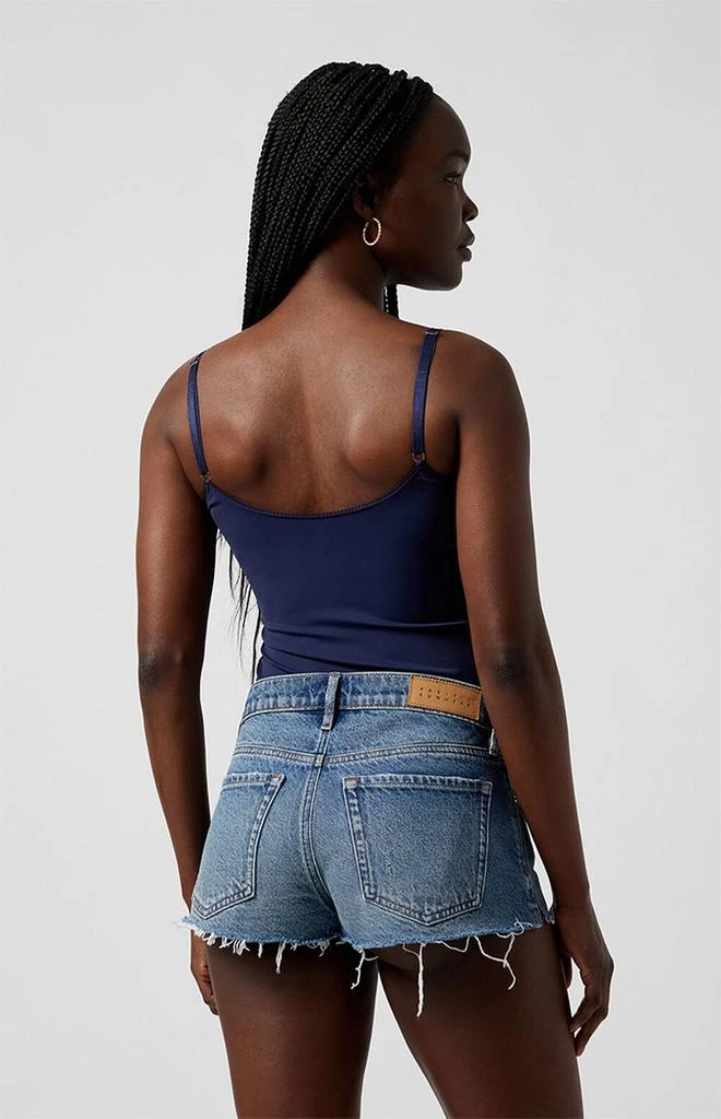 PacSun Medium Indigo Raw Cut Micro Denim Mom Shorts 4