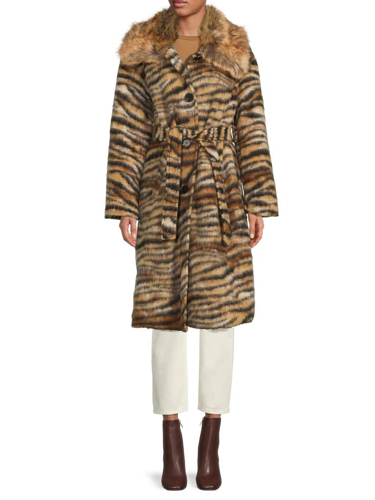 La Fiorentina Tiger Print Faux Fur 
Wool Coat 1
