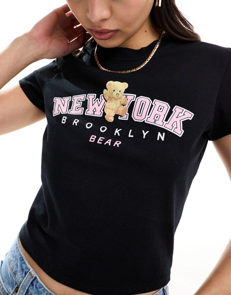 ASOS DESIGN ASOS DESIGN baby tee with new york brooklyn bear graphic in black