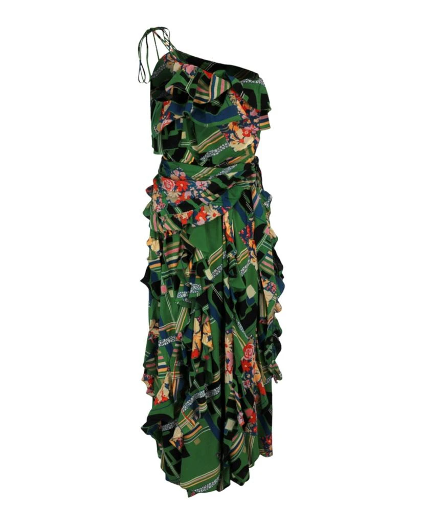 Gucci Floral Check-Print Ruffled Silk-Crepe Dress 2