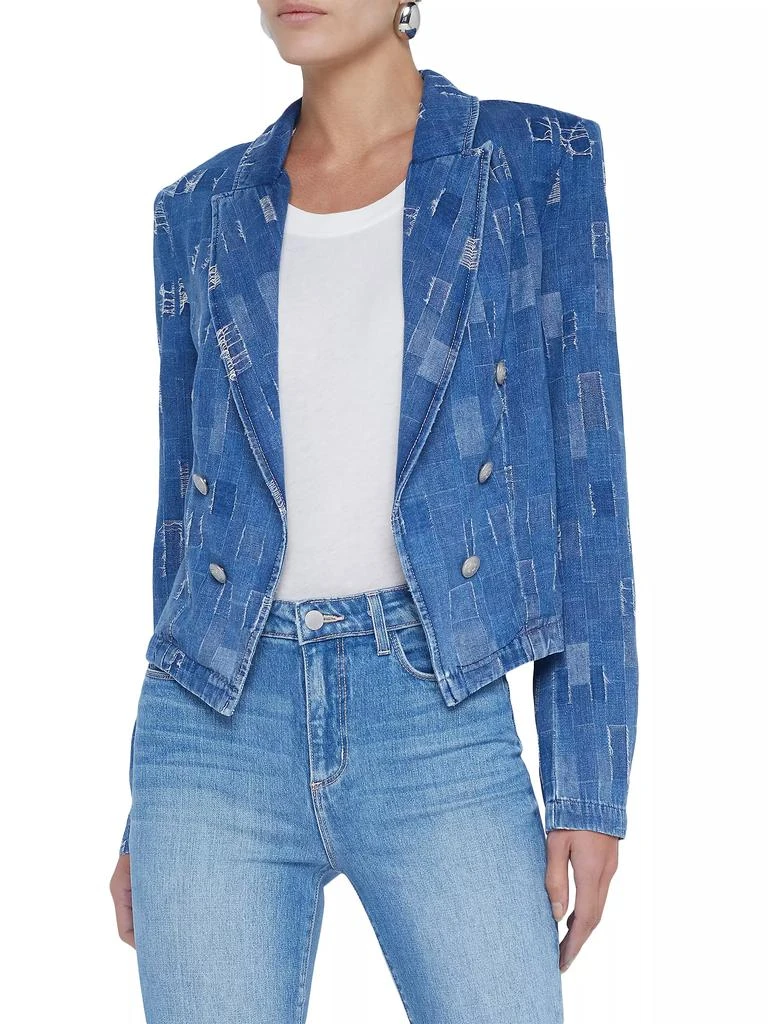 L'Agence Wayne Patchwork Denim Crop Blazer 3