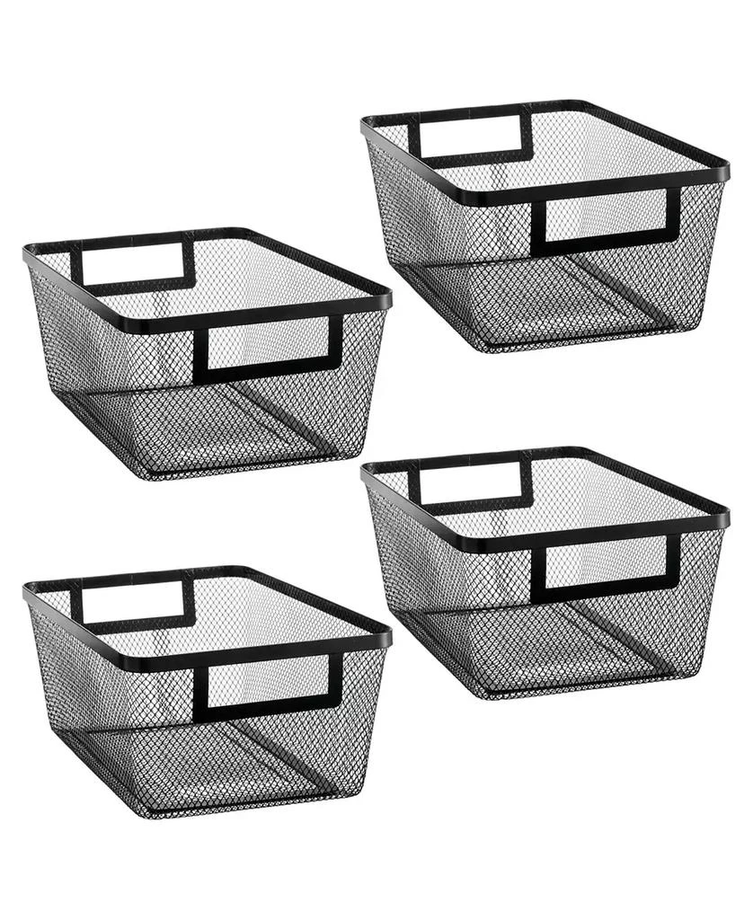 mDesign Metal Mesh Pantry Basket with Handles - Set of 4 - Matte Black