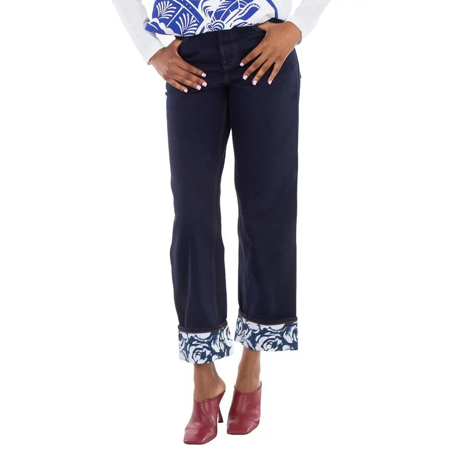 Burberry Burberry Denim Rose Print Straight Leg Boyfriend Jeans, Waist Size 26"