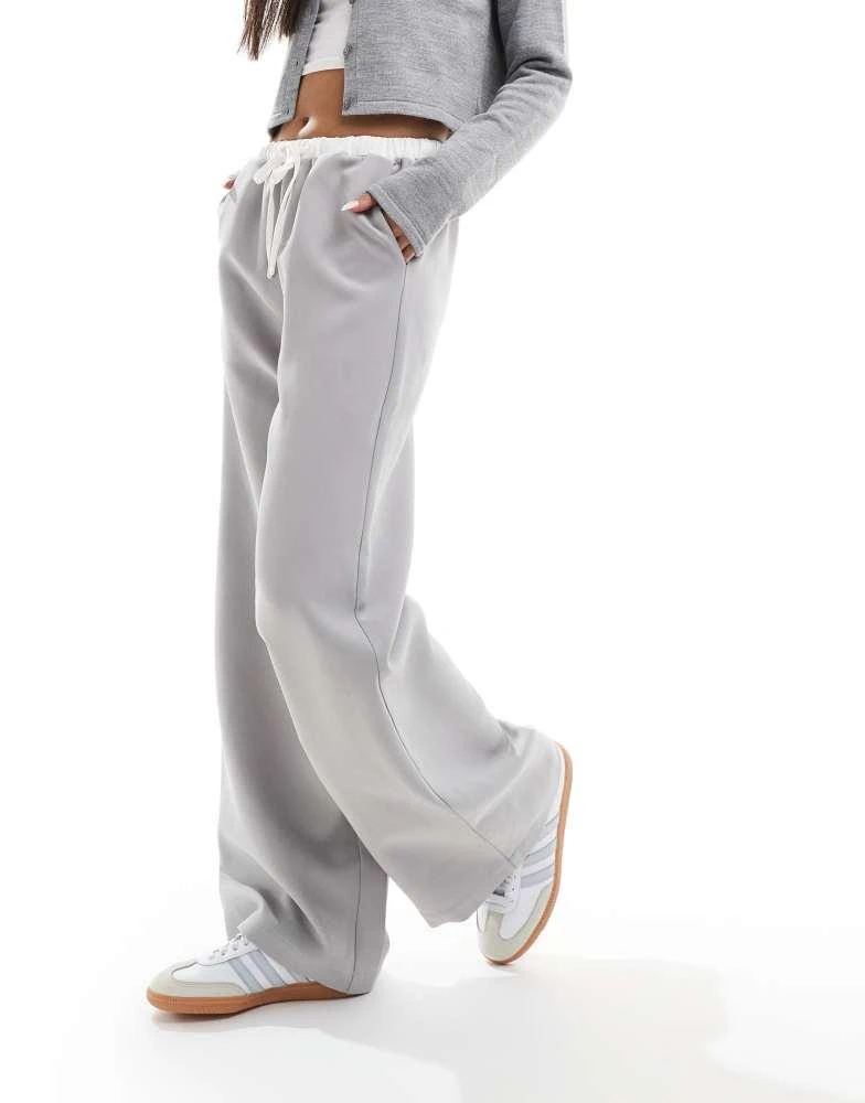 Kaiia Kaiia drawstring contrast waist wide leg trousers in grey 4