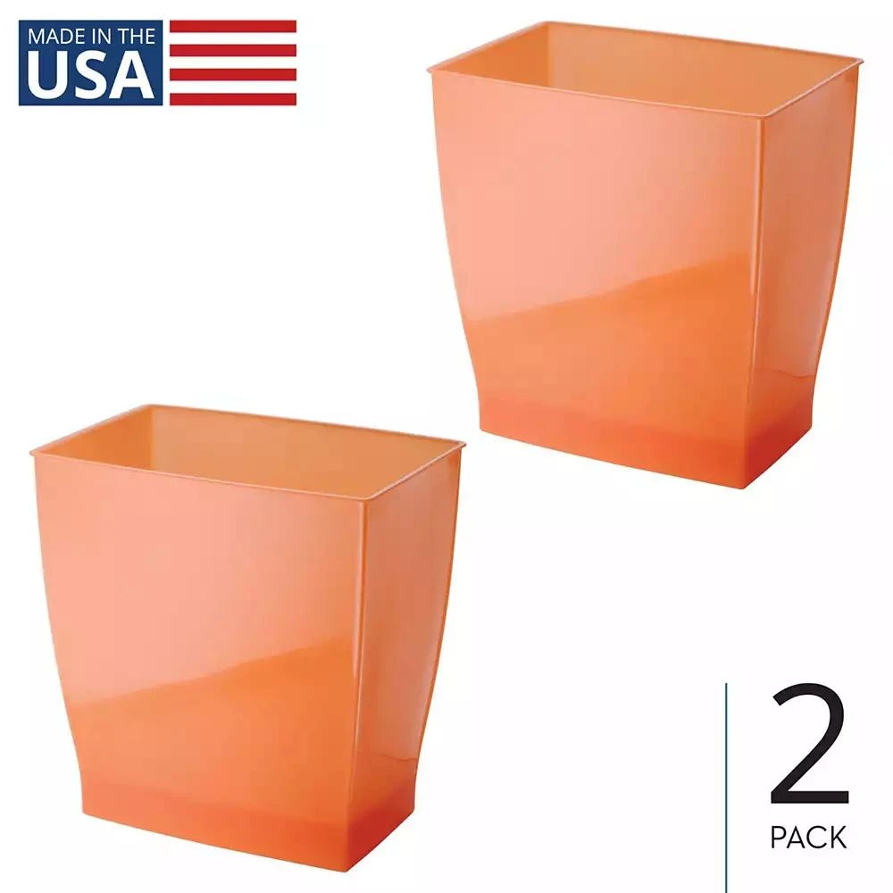 iDesign Rectangular Trash Can, 2.5 Gal. / 9.5 Liter, 2-Pack, Tango, Made in USA
