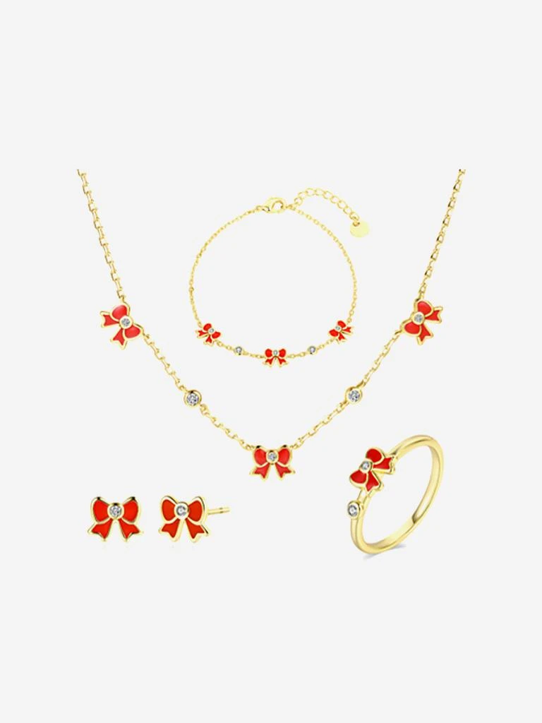 Secret Spoils Secret Spoils Girls Red Bow 5 Piece Jewellery Set in Gold (40cm)