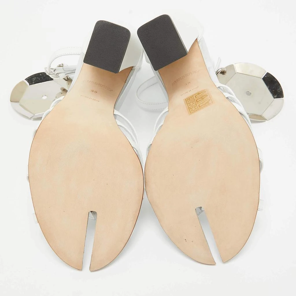 Burberry Burberry Grey/White Leather Block Heel Ankle Strap Sandals Size 39 6