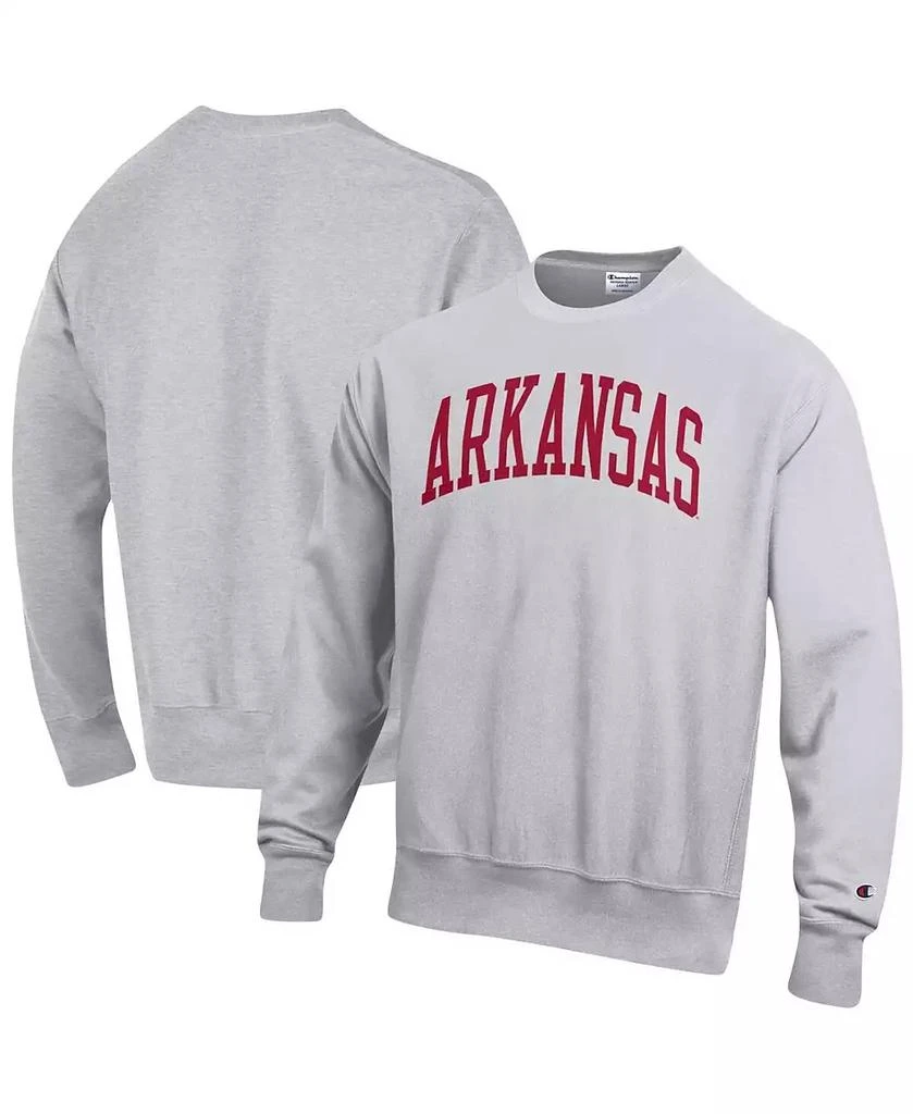 Champion Men's Ash Arkansas Razorbacks Big and Tall Reverse Weave Fleece Crewneck Pullover Sweatshirt 1