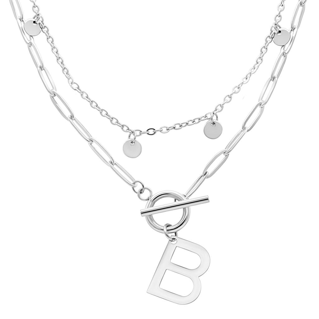 ADORNIA Tarnish Resistant Silver Plated Confetti  and Paperclip Layered Initial Toggle Necklace