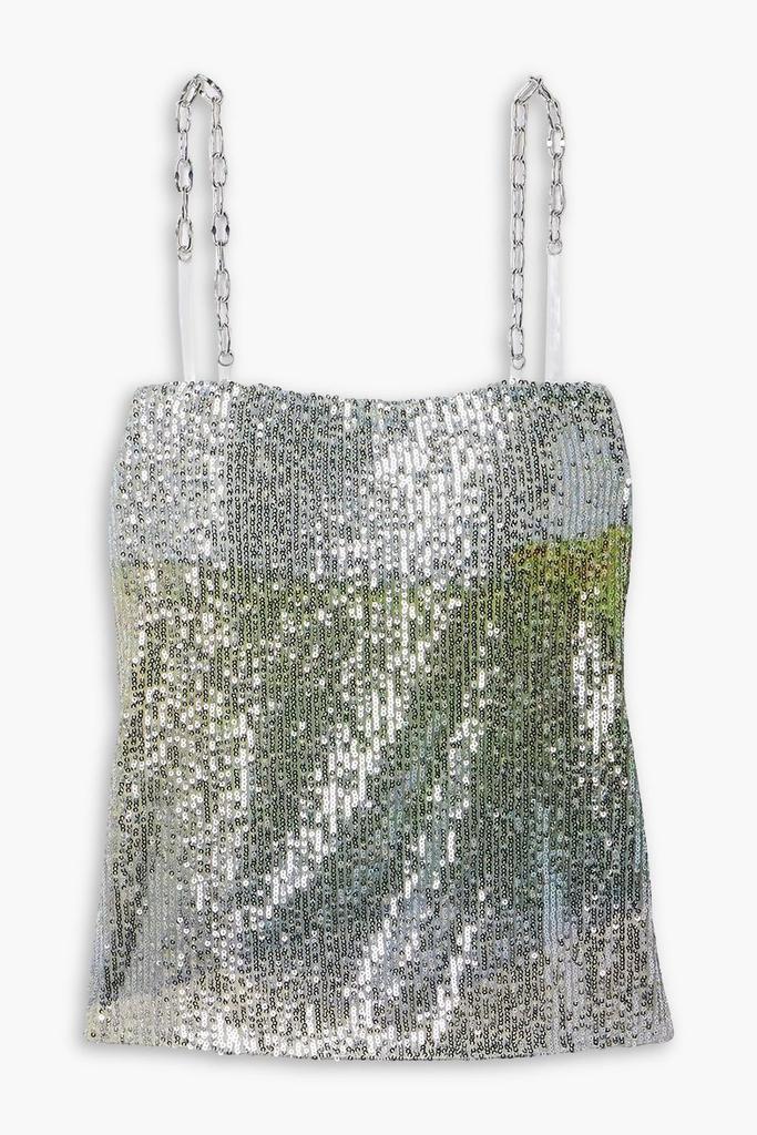 IN THE MOOD FOR LOVE Elody chain-embellished sequined tulle top