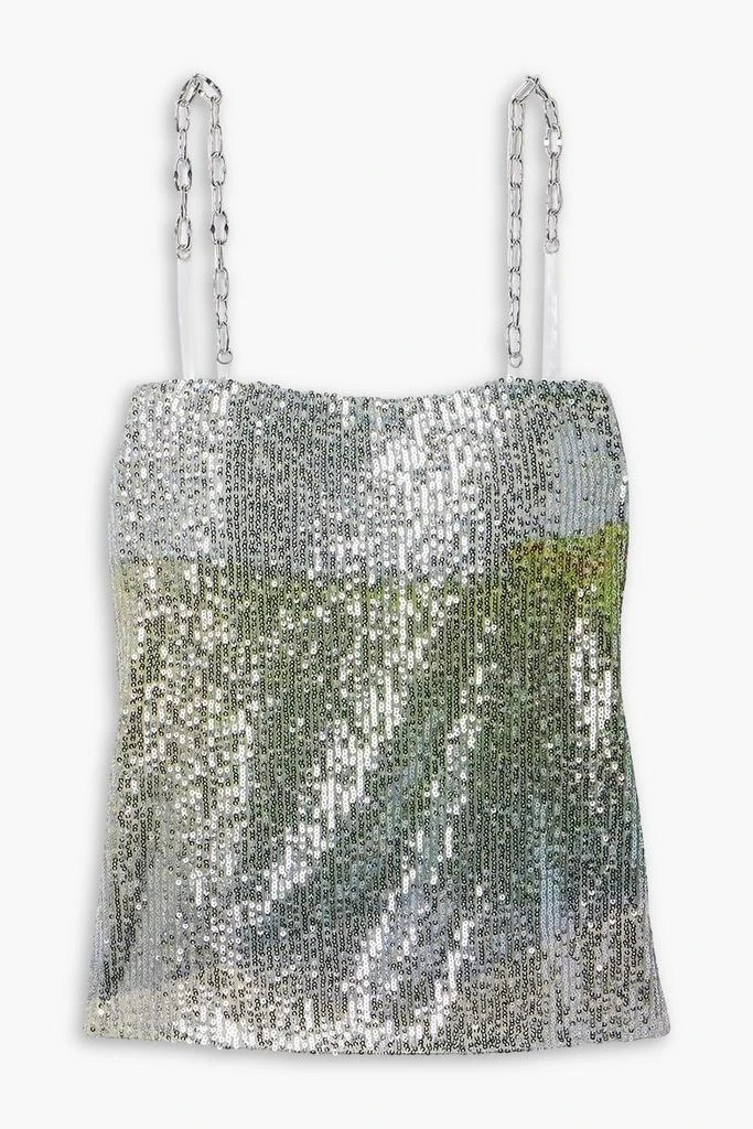 IN THE MOOD FOR LOVE Elody chain-embellished sequined tulle top 1